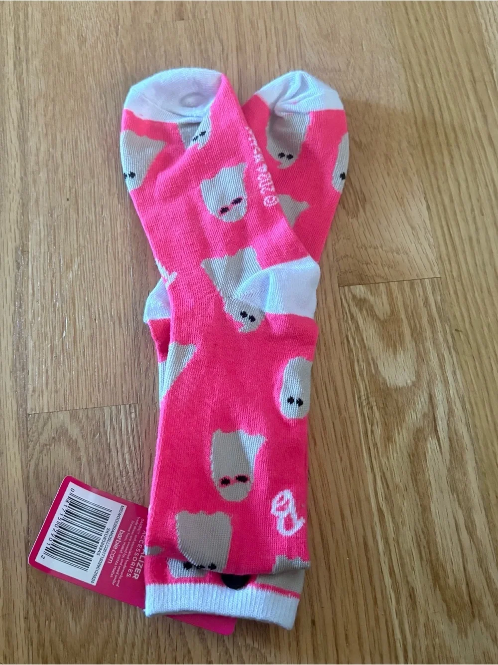 Barbie Pink and White Ghost Pattern Kids Socks NEW Sz 9-2.5 Halloween